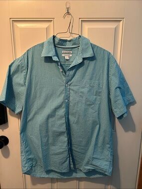 Lightweight Teal Gingham Short-Sleeve Button-Up Shirt